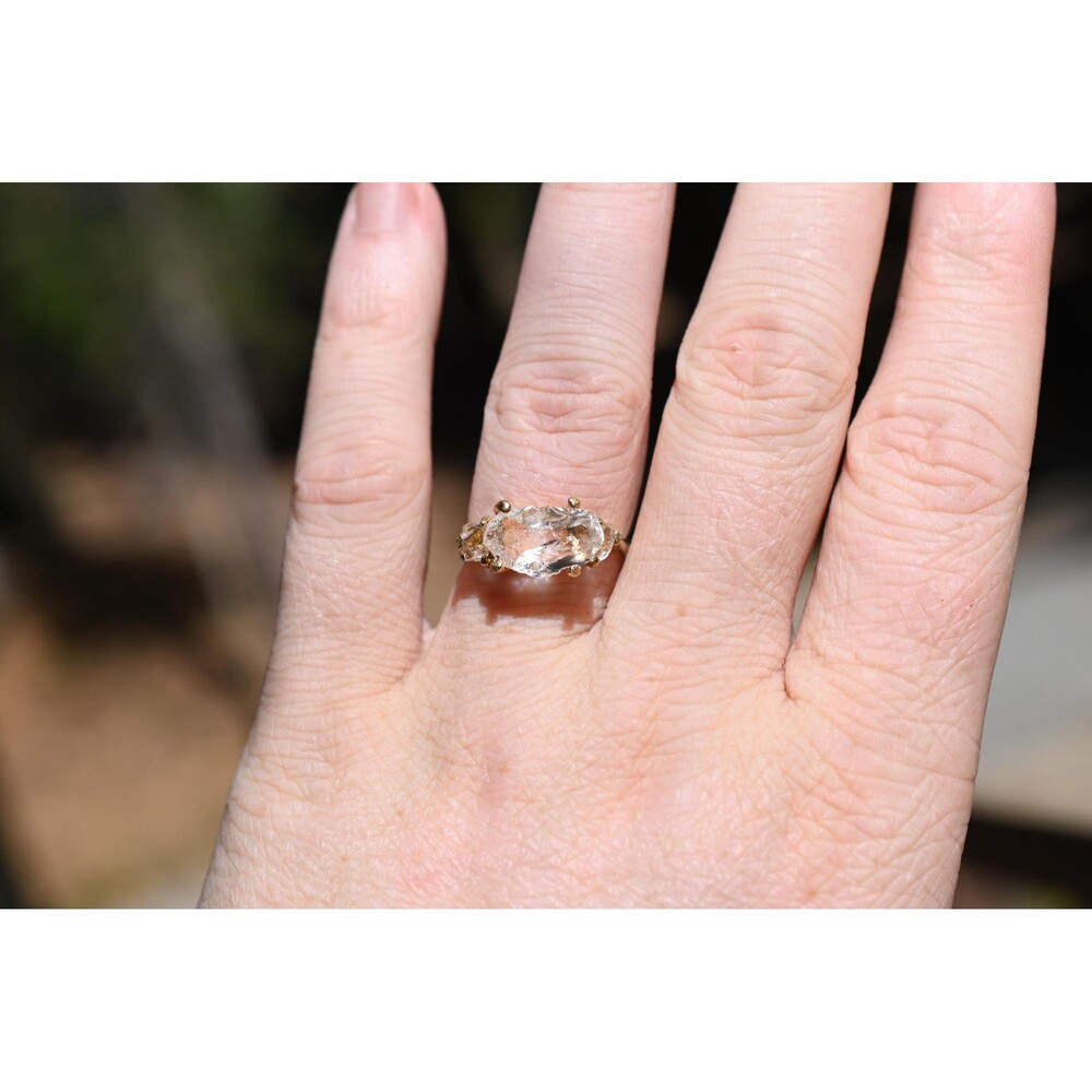 Engagement ring Size 8 Gold , 14k Solid Gold, Three Stone Wedding Ring Rough Dia